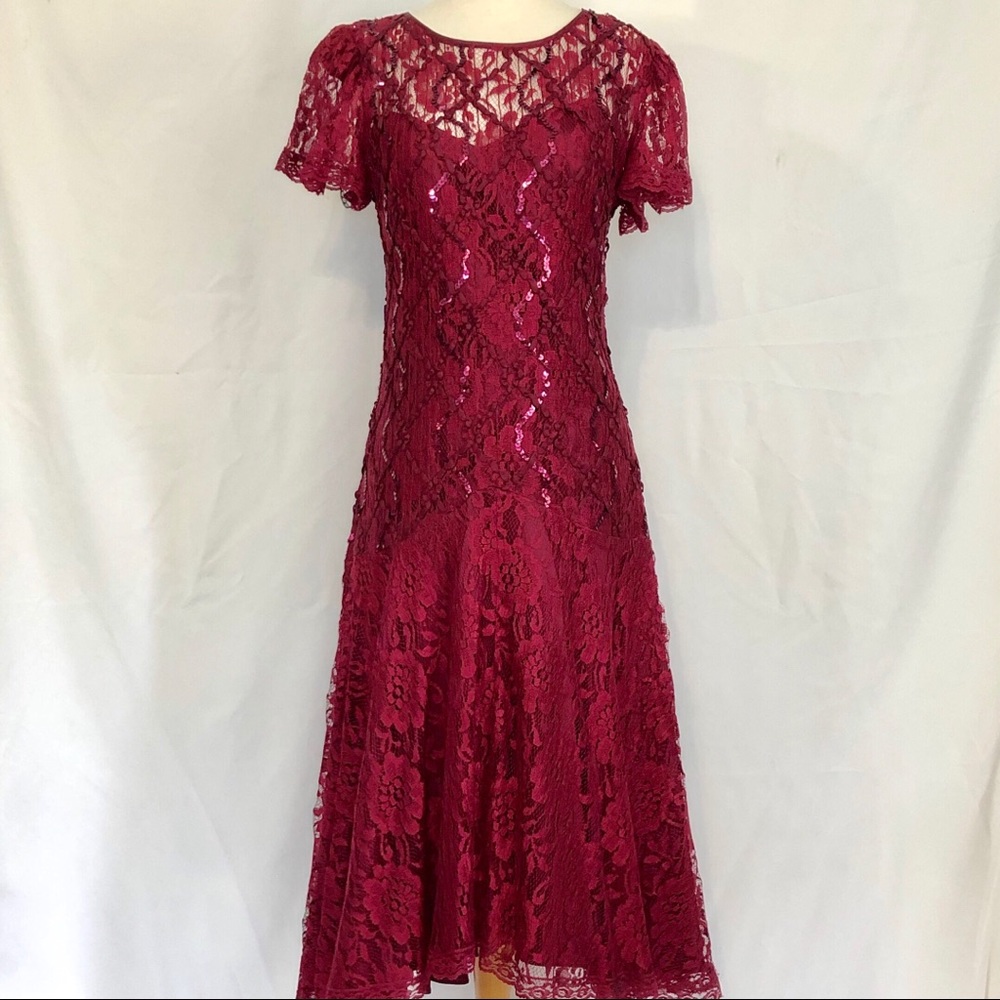 Vintage After Dark Sequin Dress Lace Cocktail
